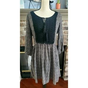 Skies Are Blue Black & Tan Boho Knee Length Dress